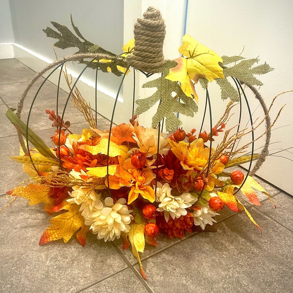 Large Floral Pumpkin Centerpiece, Home made
